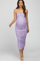 Lavender Mesh Ruched Maternity Fitted Dress