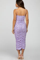 Lavender Mesh Ruched Maternity Fitted Dress