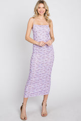 Lavender Mesh Ruched Fitted Dress