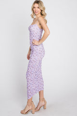 Lavender Mesh Ruched Fitted Dress