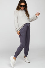 Purple Ribbed Maternity Jogger