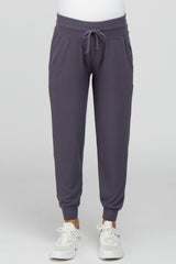 Purple Ribbed Maternity Jogger