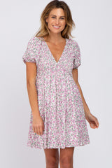 Pink Floral Smocked V-Neck Dress