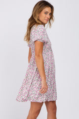 Pink Floral Smocked V-Neck Dress