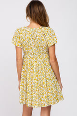 Yellow Floral Smocked V-Neck Dress