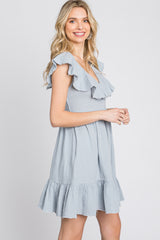 Light Blue Ruffle Back Tie Mini Dress