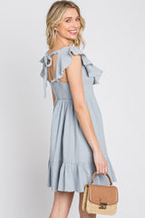 Light Blue Ruffle Back Tie Mini Dress