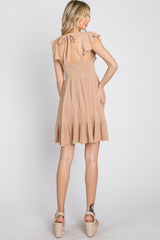 Camel Ruffle Back Tie Mini Dress