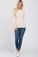 Beige Henley Long Sleeve Top