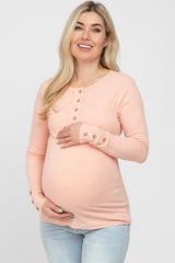 Peach Henley Long Sleeve Maternity Top