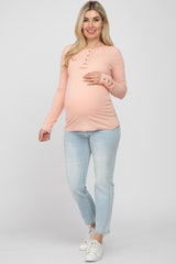 Peach Henley Long Sleeve Maternity Top