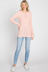 Peach Henley Long Sleeve Top