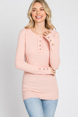 Peach Henley Long Sleeve Top