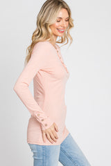 Peach Henley Long Sleeve Top