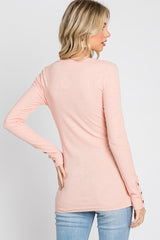 Peach Henley Long Sleeve Top