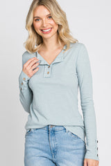 Light Blue Henley Long Sleeve Top