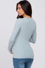 Light Blue Henley Long Sleeve Maternity Top