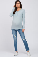 Light Blue Henley Long Sleeve Maternity Top