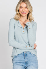 Light Blue Henley Long Sleeve Maternity Top