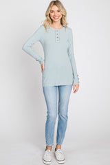 Light Blue Henley Long Sleeve Top