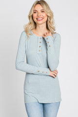 Light Blue Henley Long Sleeve Top