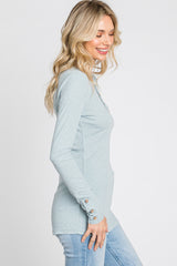 Light Blue Henley Long Sleeve Top