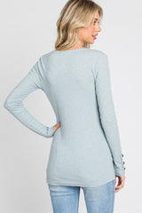 Light Blue Henley Long Sleeve Top