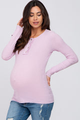 Lavender Henley Long Sleeve Maternity Top