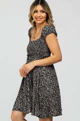 Black Floral Square Neck Criss Cross Cut Out Back Dress