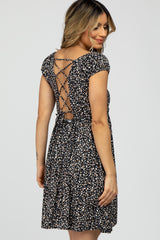 Black Floral Square Neck Criss Cross Cut Out Back Dress