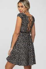 Black Floral Square Neck Criss Cross Cut Out Back Maternity Dress