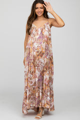 Multi-Color Floral Ruffle Hem Maternity Maxi Dress