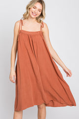 Rust Shoulder Tie Dress