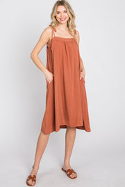 Rust Shoulder Tie Dress