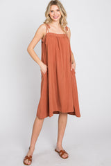 Rust Shoulder Tie Maternity Dress