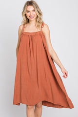 Rust Shoulder Tie Dress