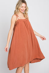 Rust Shoulder Tie Dress