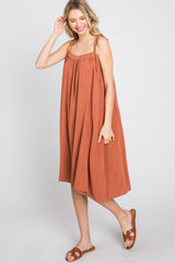 Rust Shoulder Tie Dress