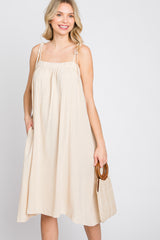 Beige Shoulder Tie Dress