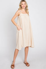 Beige Shoulder Tie Dress