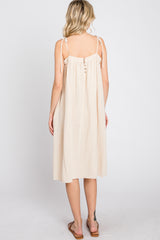 Beige Shoulder Tie Dress