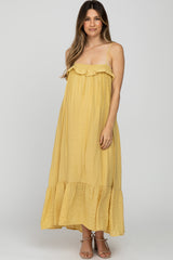 Yellow Square Neck Back Tie Maternity Midi Dress