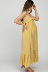 Yellow Square Neck Back Tie Maternity Midi Dress