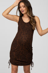 Brown Leopard Print Ruched Maternity Dress