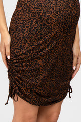 Brown Leopard Print Ruched Maternity Dress