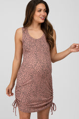 Mauve Leopard Print Ruched Maternity Dress