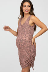 Mauve Leopard Print Ruched Maternity Dress