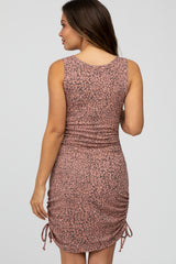 Mauve Leopard Print Ruched Maternity Dress