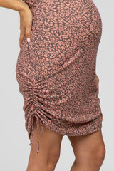 Mauve Leopard Print Ruched Maternity Dress