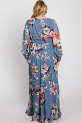 Blue Floral Chiffon Plus Maxi Dress